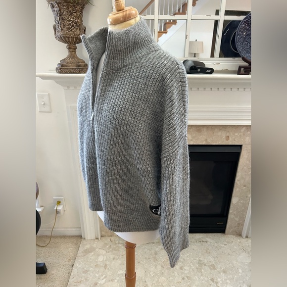 Calvin Klein Jeans Gray Oversized Half Zip Sweater - Picture 2 of 9